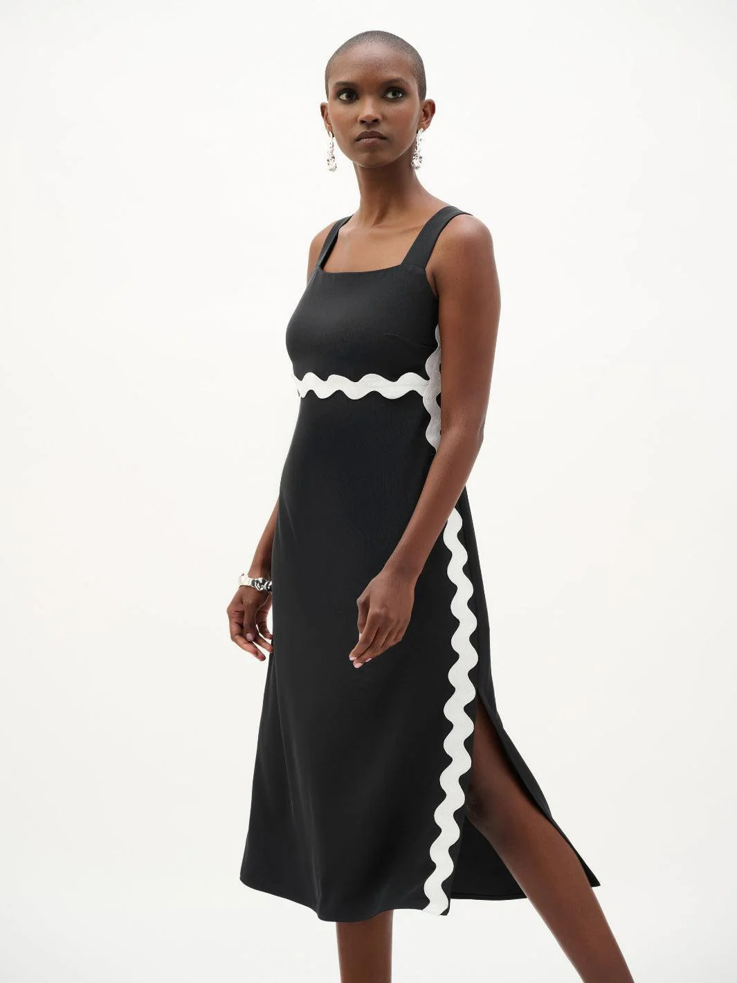 Joseph Ribkoff Midi A-line Dress In Black/White 262230