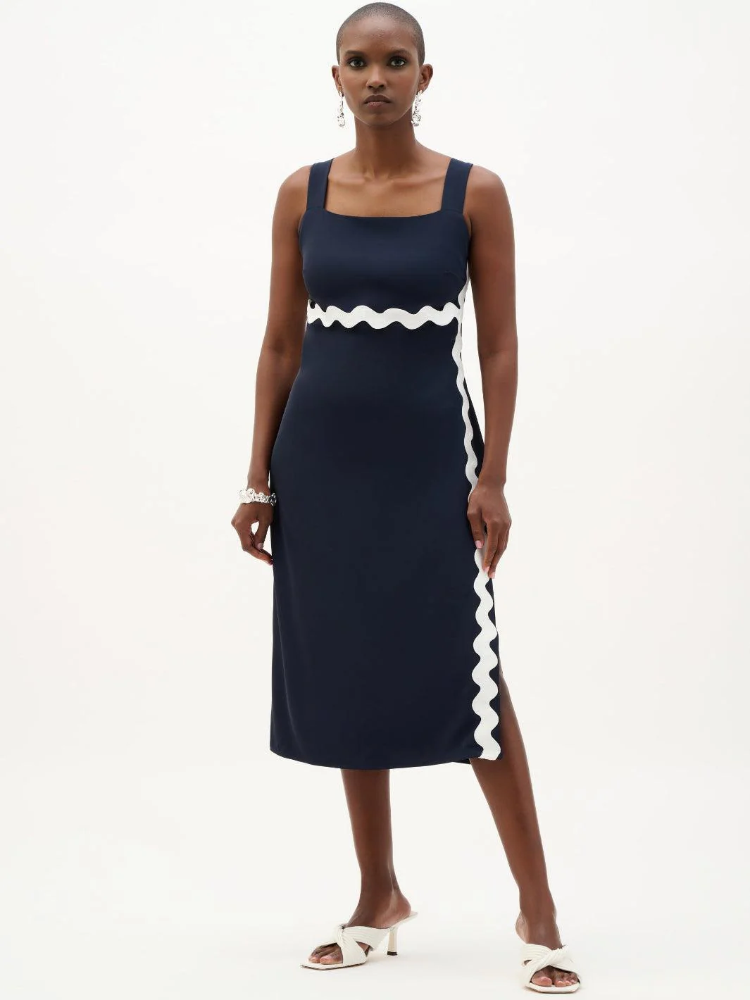 Joseph Ribkoff Midi A-line Dress In Midnight Blue/White 262230