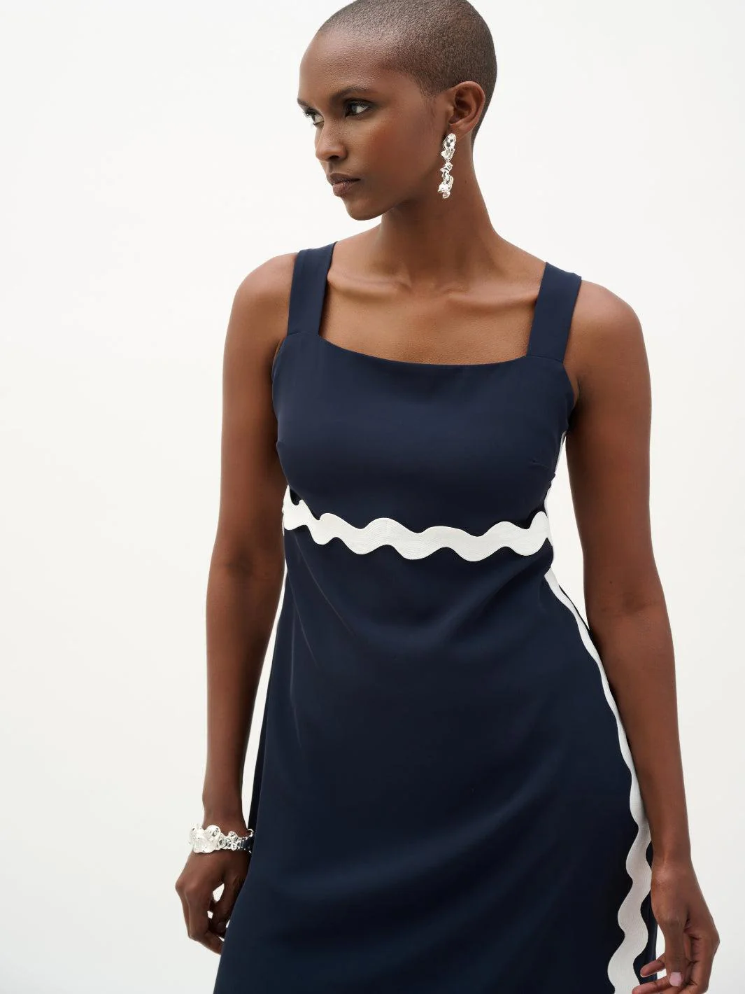 Joseph Ribkoff Midi A-line Dress In Midnight Blue/White 262230 - Image 3