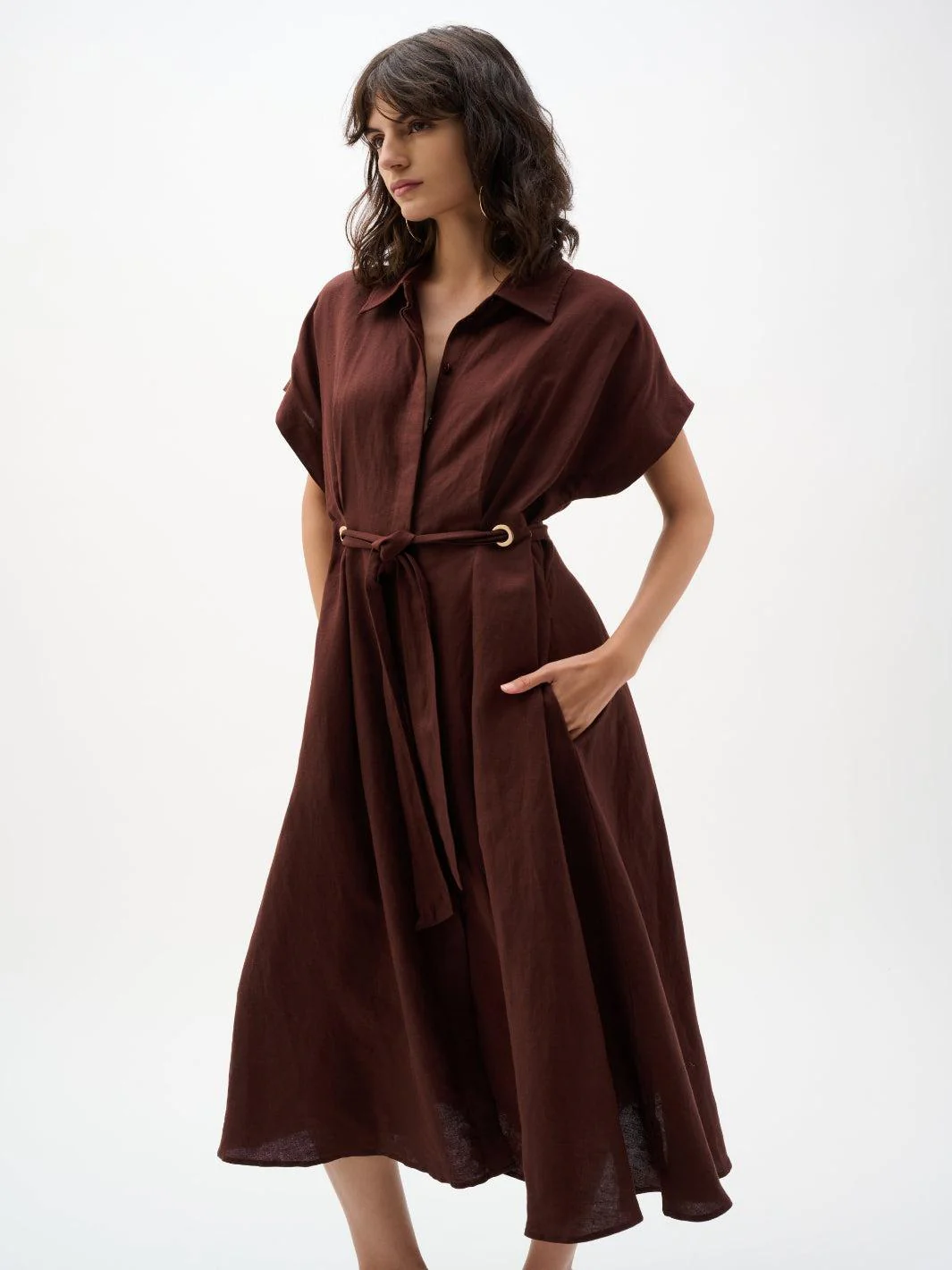 Joseph Ribkoff Midi Belted Shirt Dress In Mahogony 262907 - Image 2