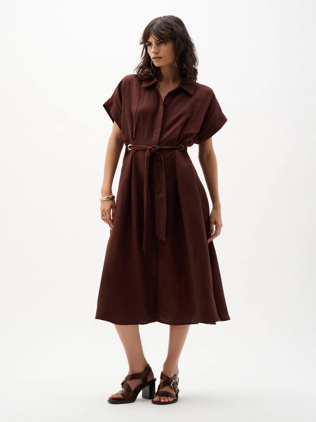 Joseph Ribkoff Midi Belted Shirt Dress In Mahogony 262907 - Image 3