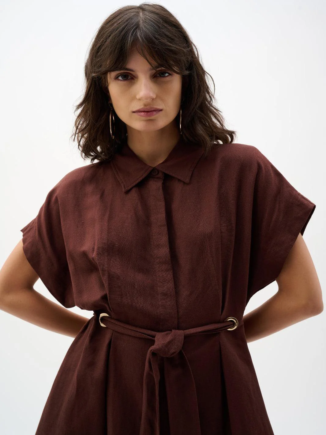 Joseph Ribkoff Midi Belted Shirt Dress In Mahogony 262907 - Image 4