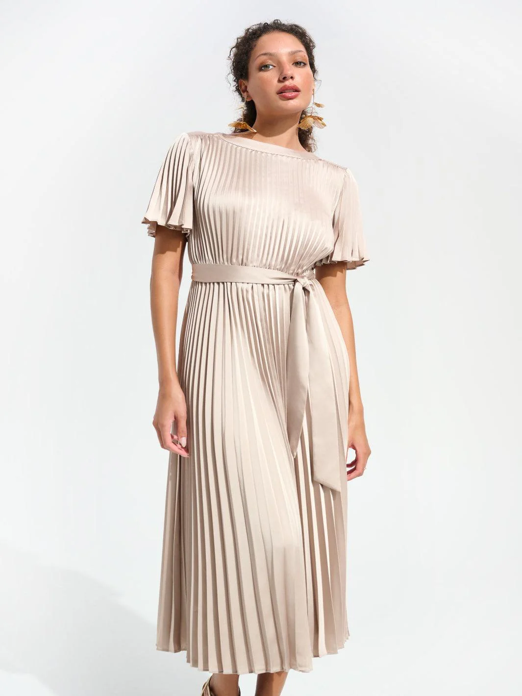 Joseph Ribkoff Midi Pleated Dress In Sand 261752