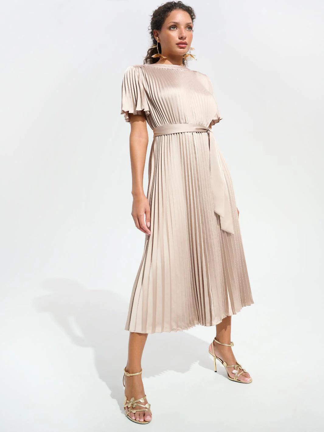 Joseph Ribkoff Midi Pleated Dress In Sand 261752 - Image 2