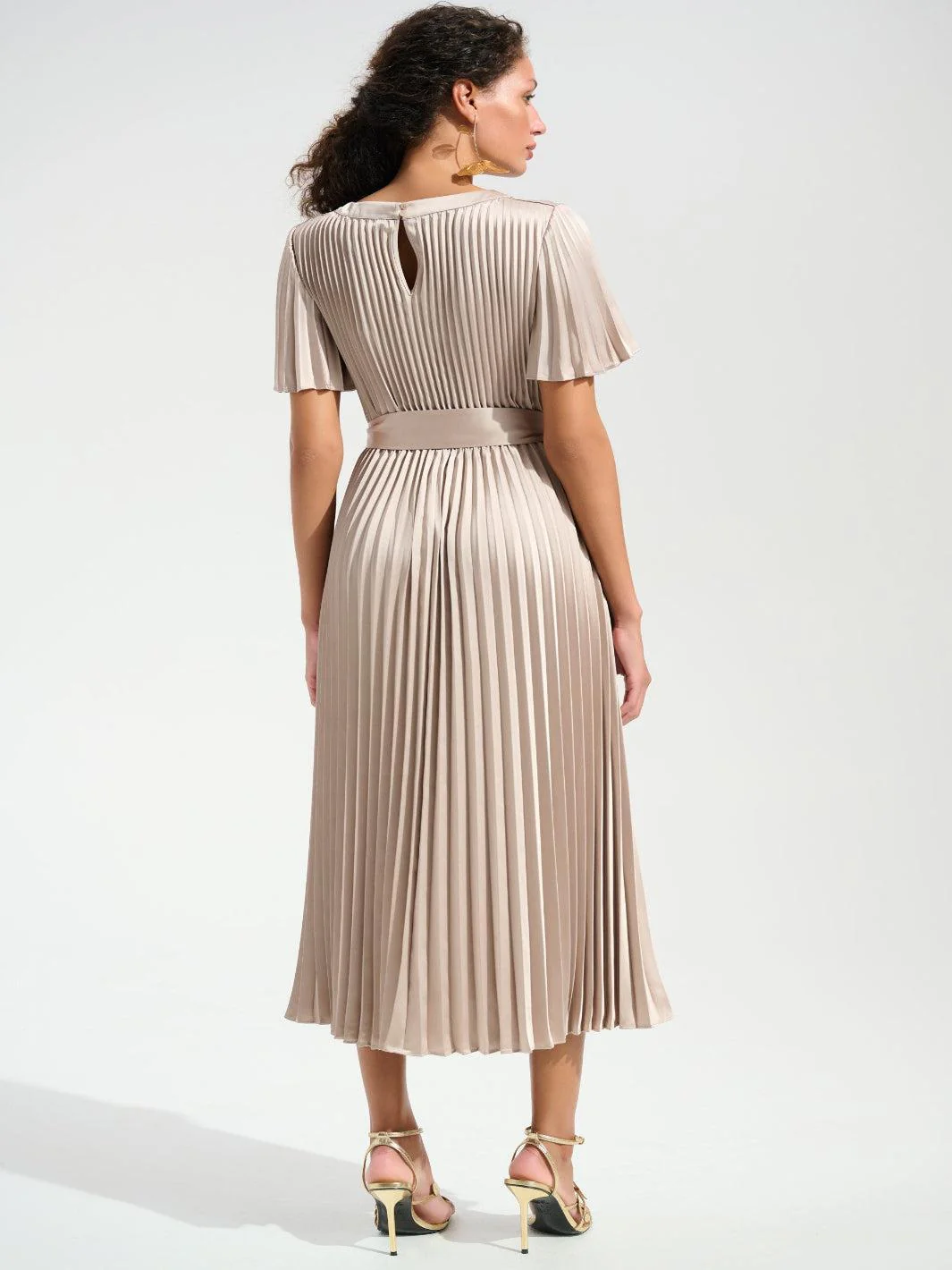 Joseph Ribkoff Midi Pleated Dress In Sand 261752 - Image 4