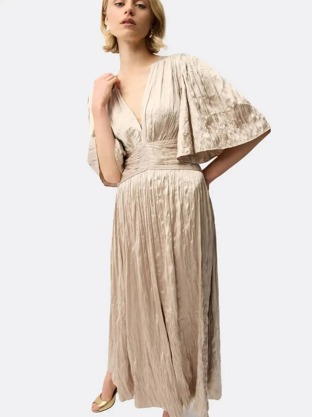 Joseph Ribkoff Midi Satin Dress In Beige 261962 - Image 2