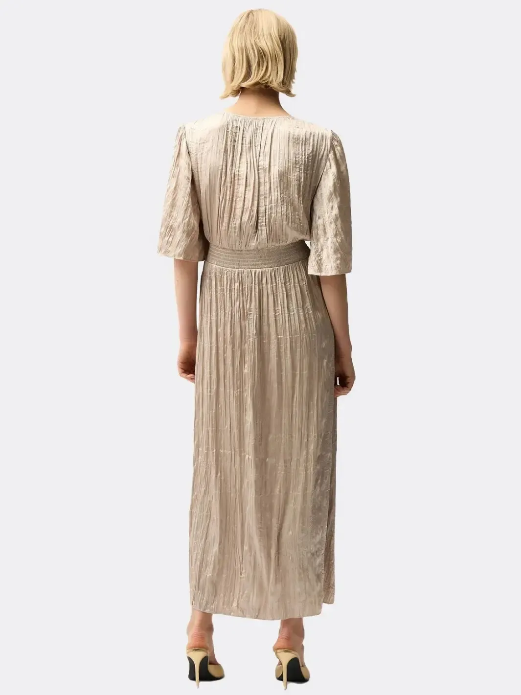Joseph Ribkoff Midi Satin Dress In Beige 261962 - Image 3