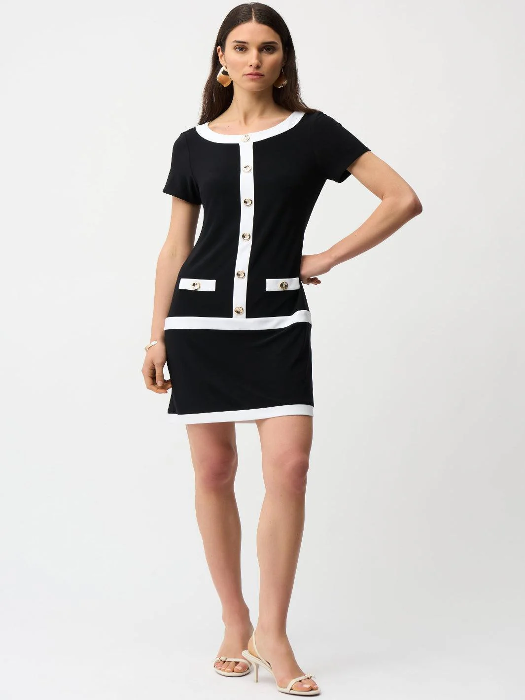 Joseph Ribkoff Mini Shift Dress In Black/Vanilla 261091 - Image 2