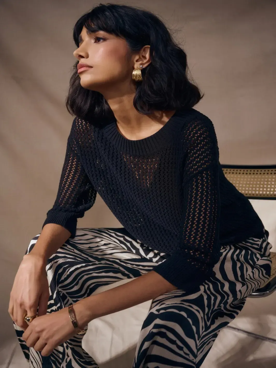 Joseph Ribkoff Open Knit Sweater In Black 262976