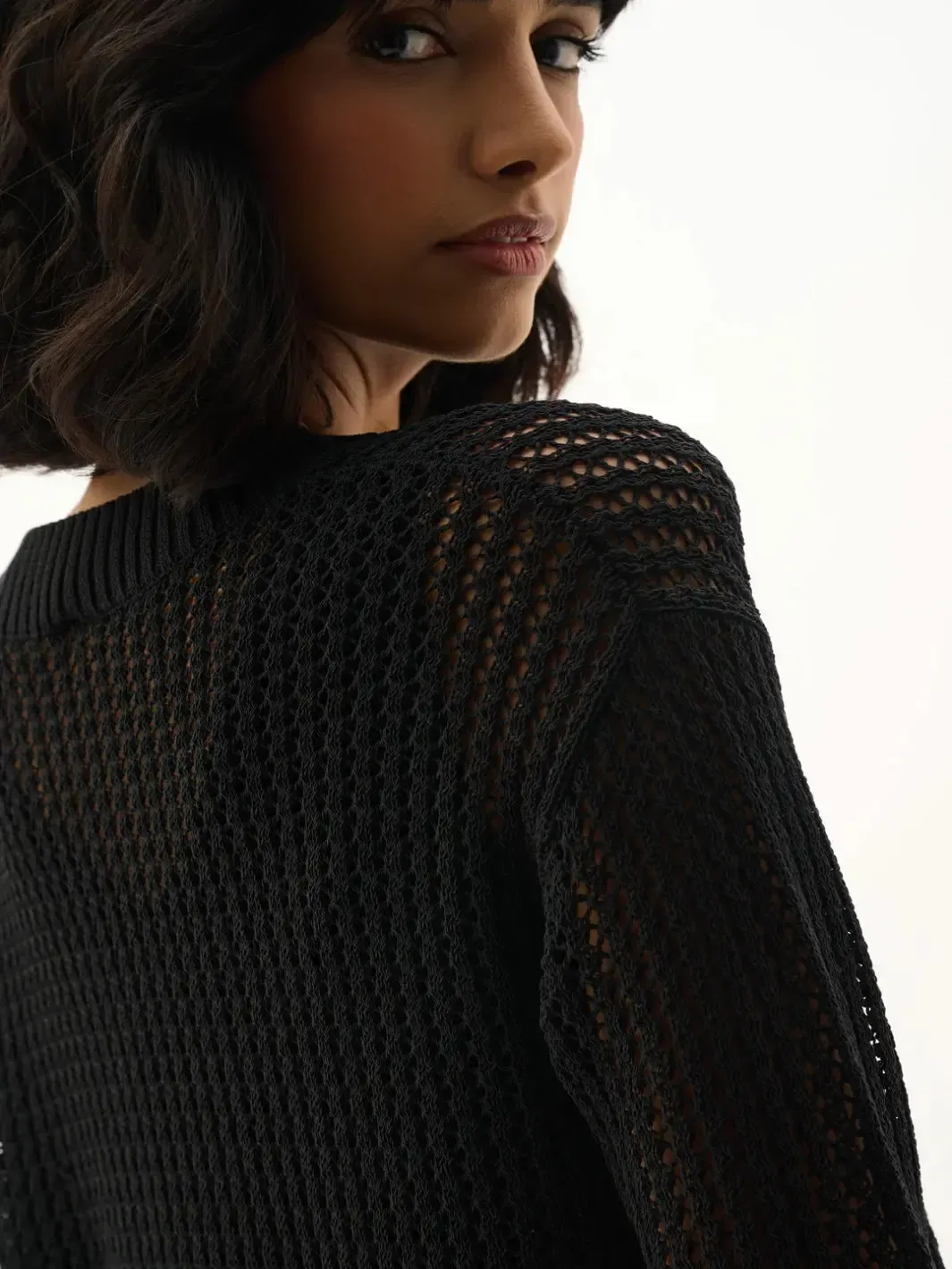 Joseph Ribkoff Open Knit Sweater In Black 262976 - Image 4
