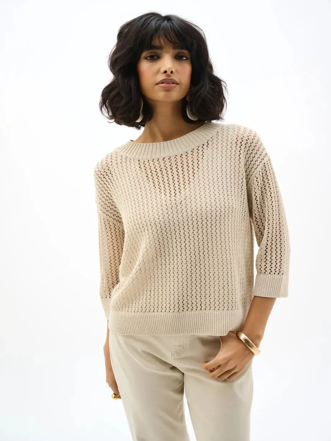 Joseph Ribkoff Open Knit Sweater In Moonstone 262976 - Image 2