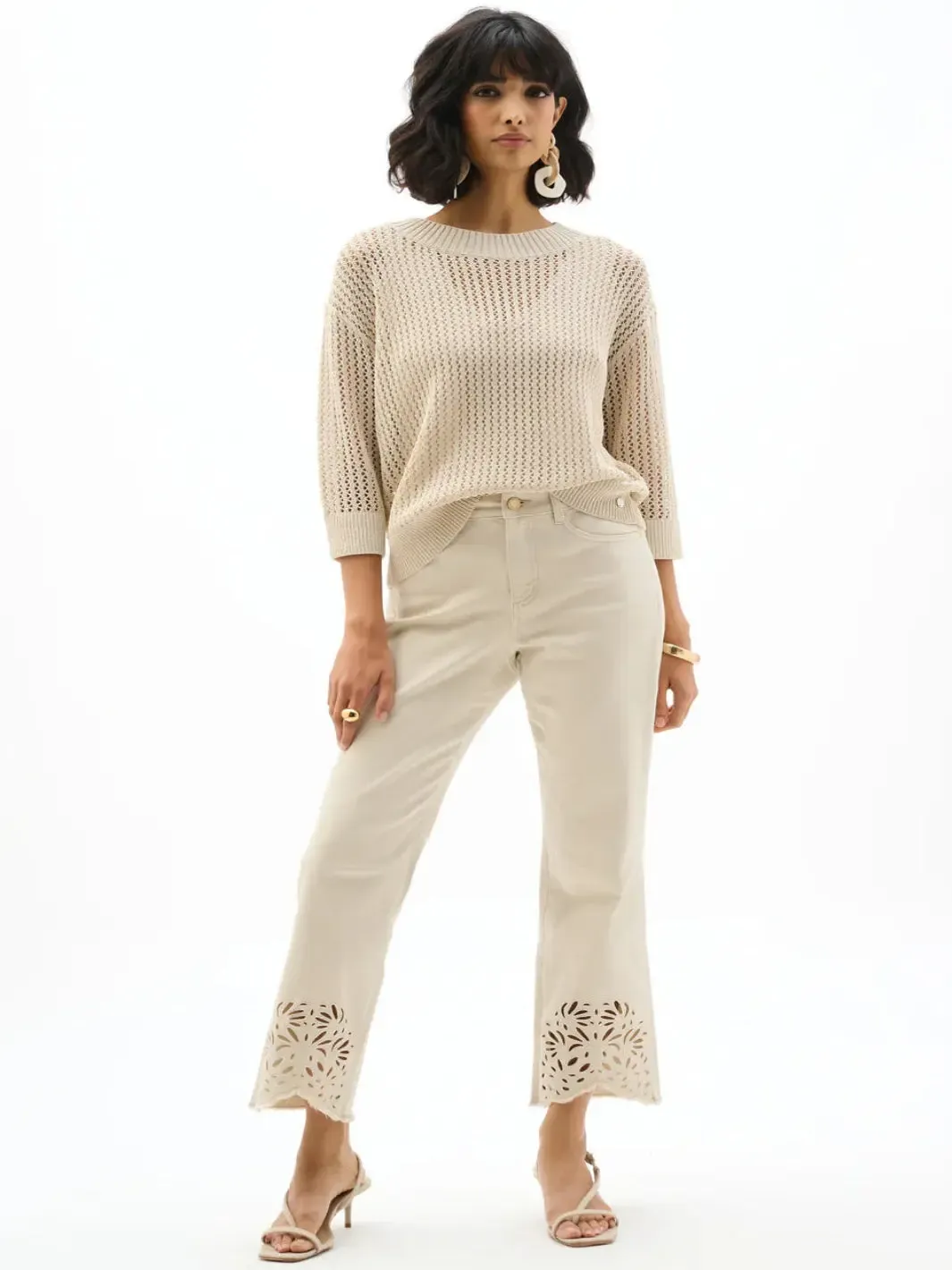 Joseph Ribkoff Open Knit Sweater In Moonstone 262976 - Image 3