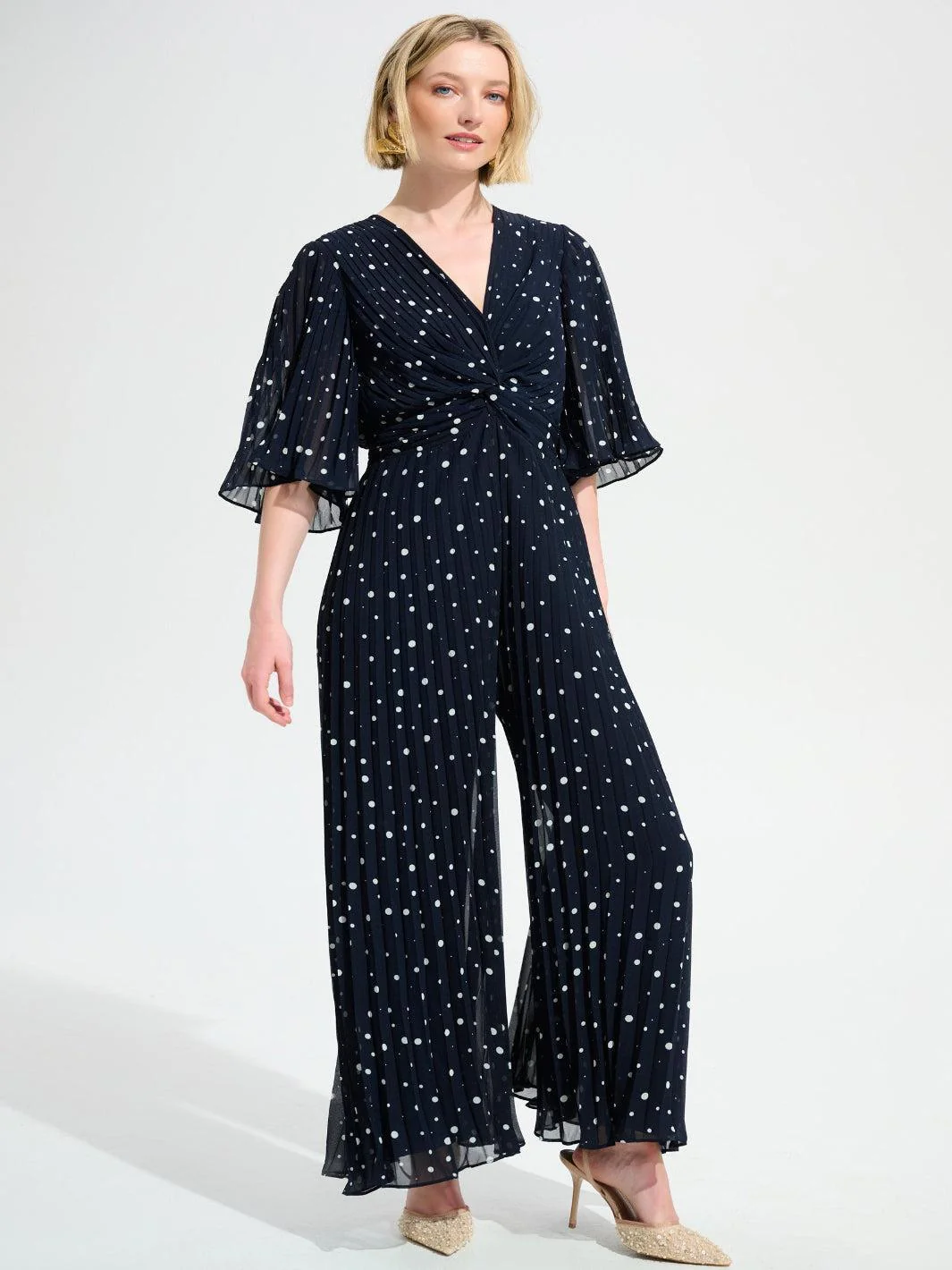 Joseph Ribkoff Polka-dot Jumpsuit In Midnight Blue/Vanilla 261756