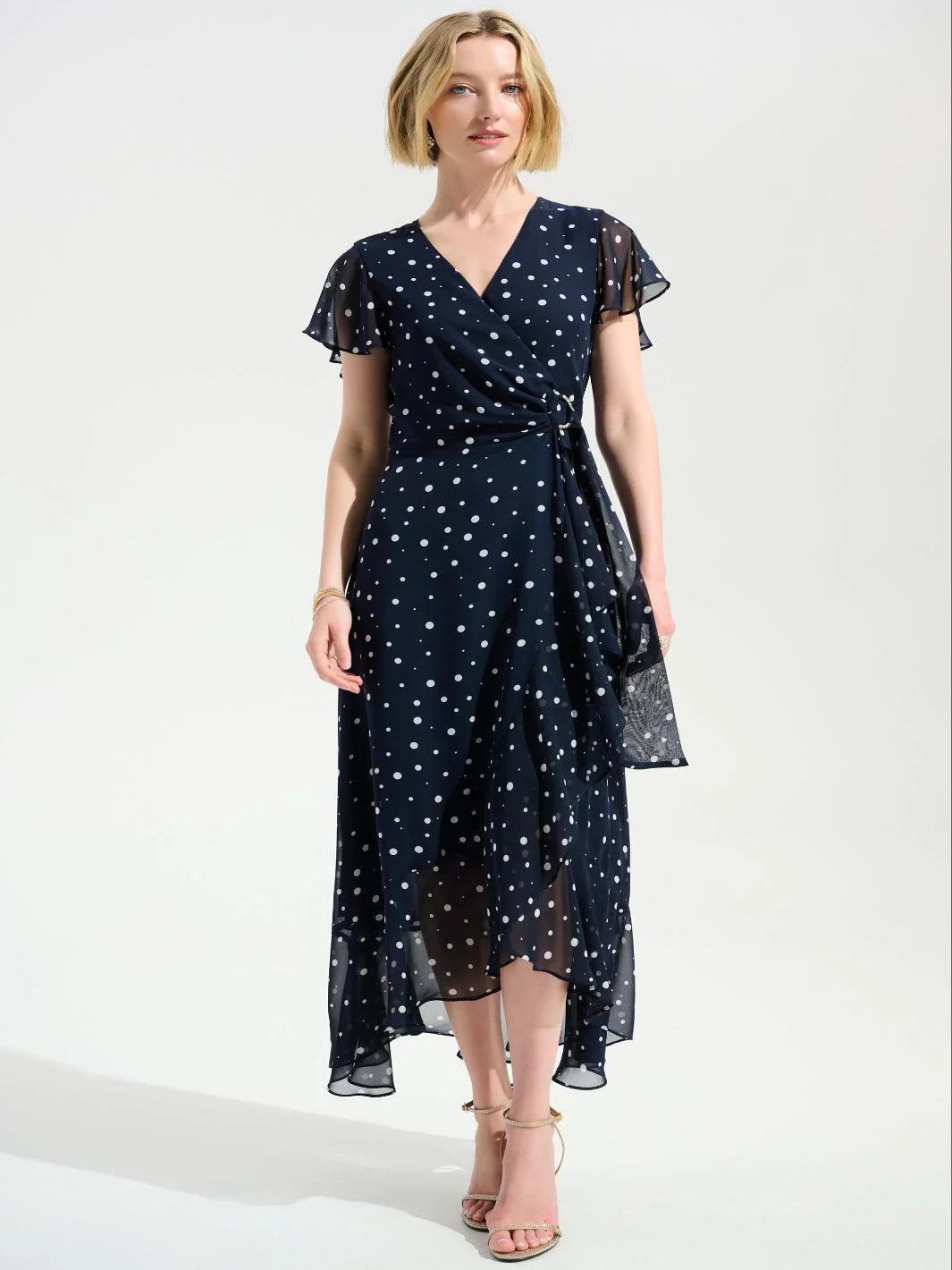 Joseph Ribkoff Print Wrap Dress In Midnight Blue/Vanilla 261739