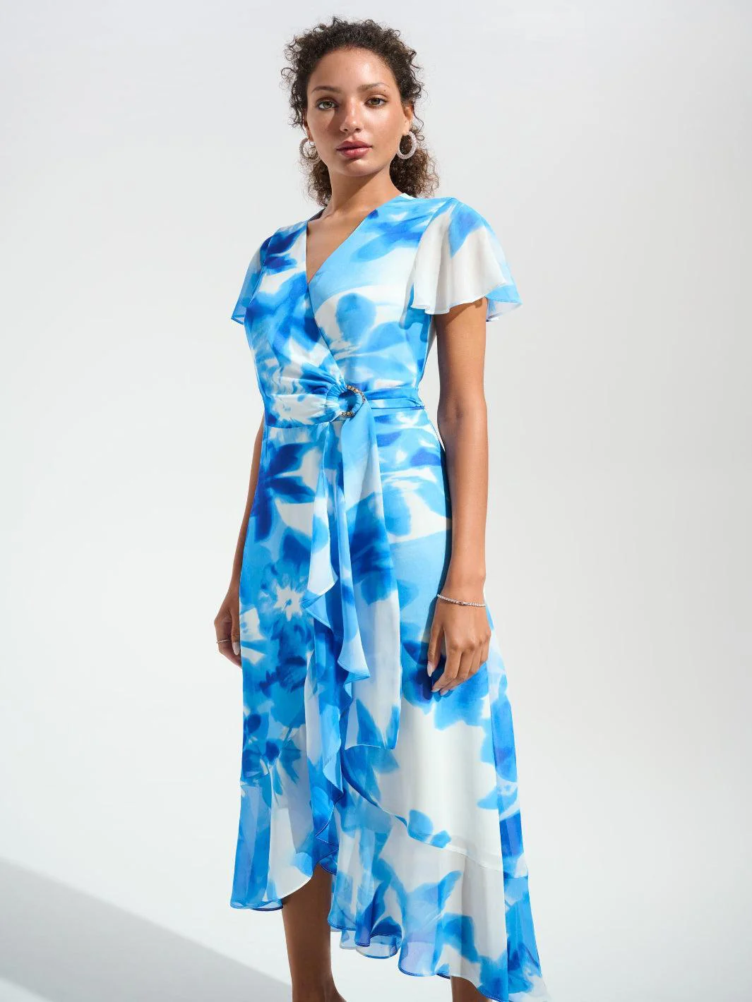 Joseph Ribkoff Print Wrap Dress In Vanilla/Blue 261739