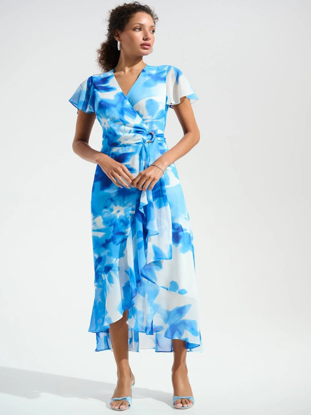 Joseph Ribkoff Print Wrap Dress In Vanilla/Blue 261739 - Image 2