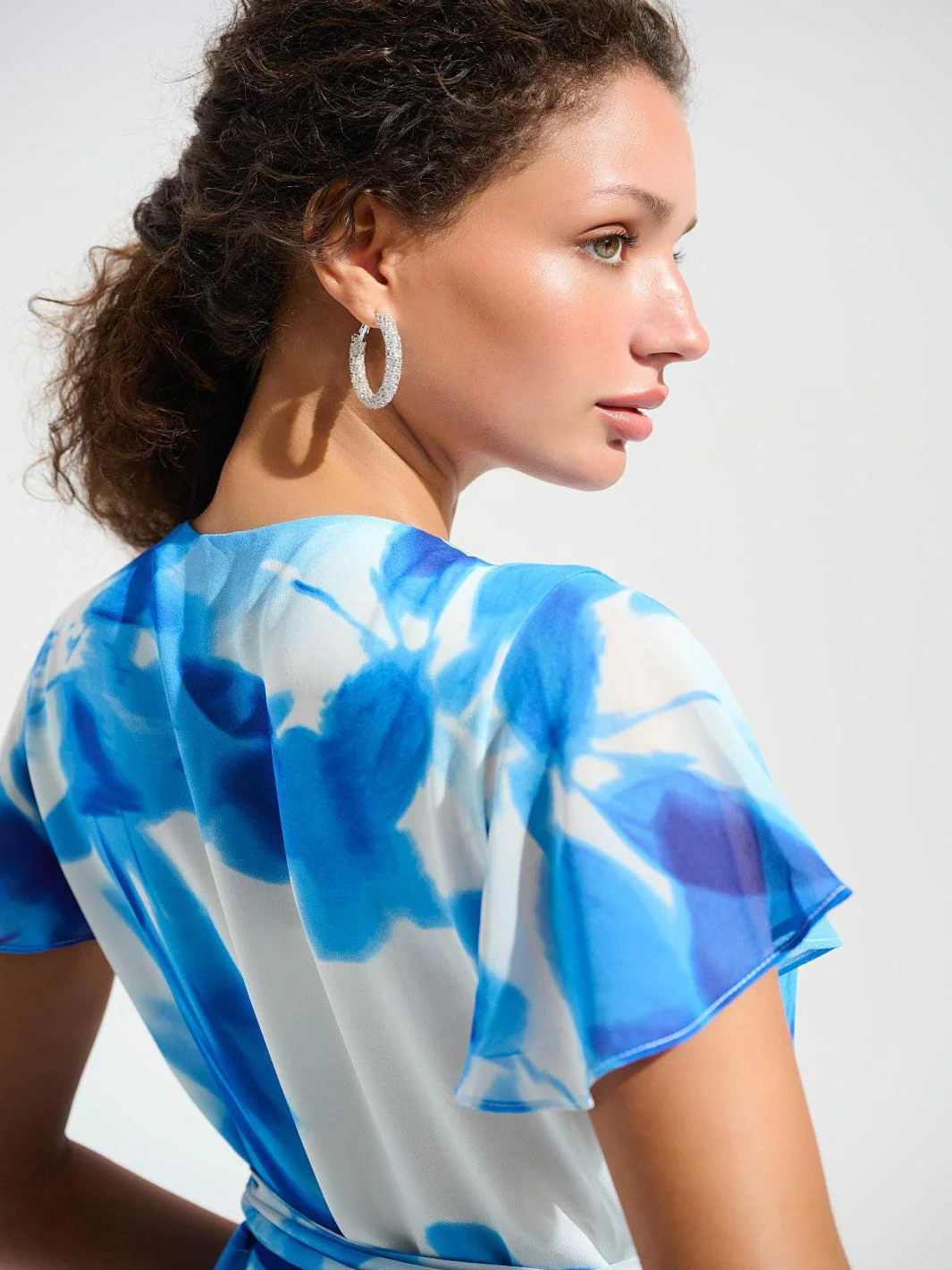 Joseph Ribkoff Print Wrap Dress In Vanilla/Blue 261739 - Image 3