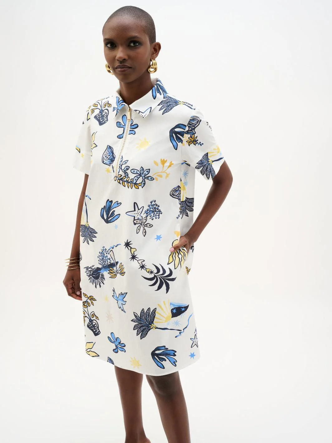 Joseph Ribkoff Printed Shirt Dress In Vanilla/Multi 262139
