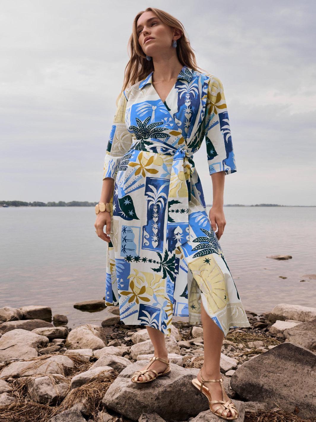 Joseph Ribkoff Printed Wrap Dress In Vanilla/Multi 262225