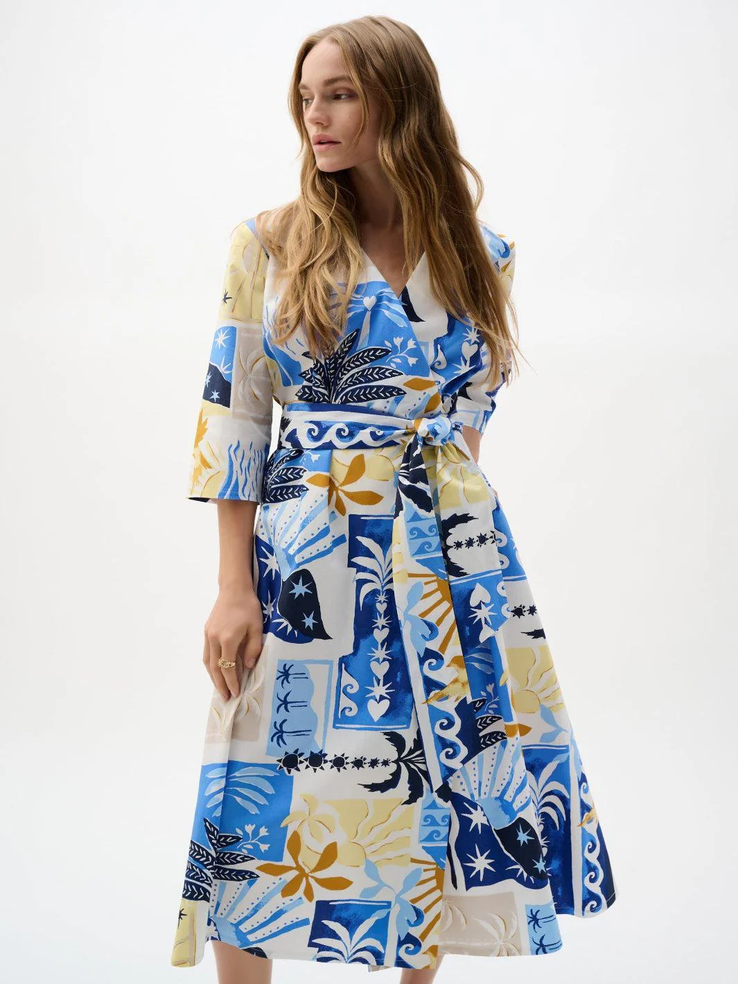 Joseph Ribkoff Printed Wrap Dress In Vanilla/Multi 262225 - Image 3