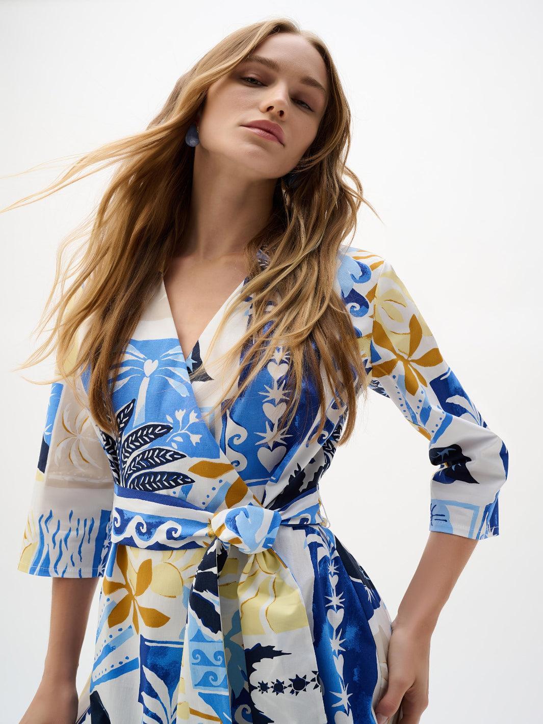 Joseph Ribkoff Printed Wrap Dress In Vanilla/Multi 262225 - Image 4
