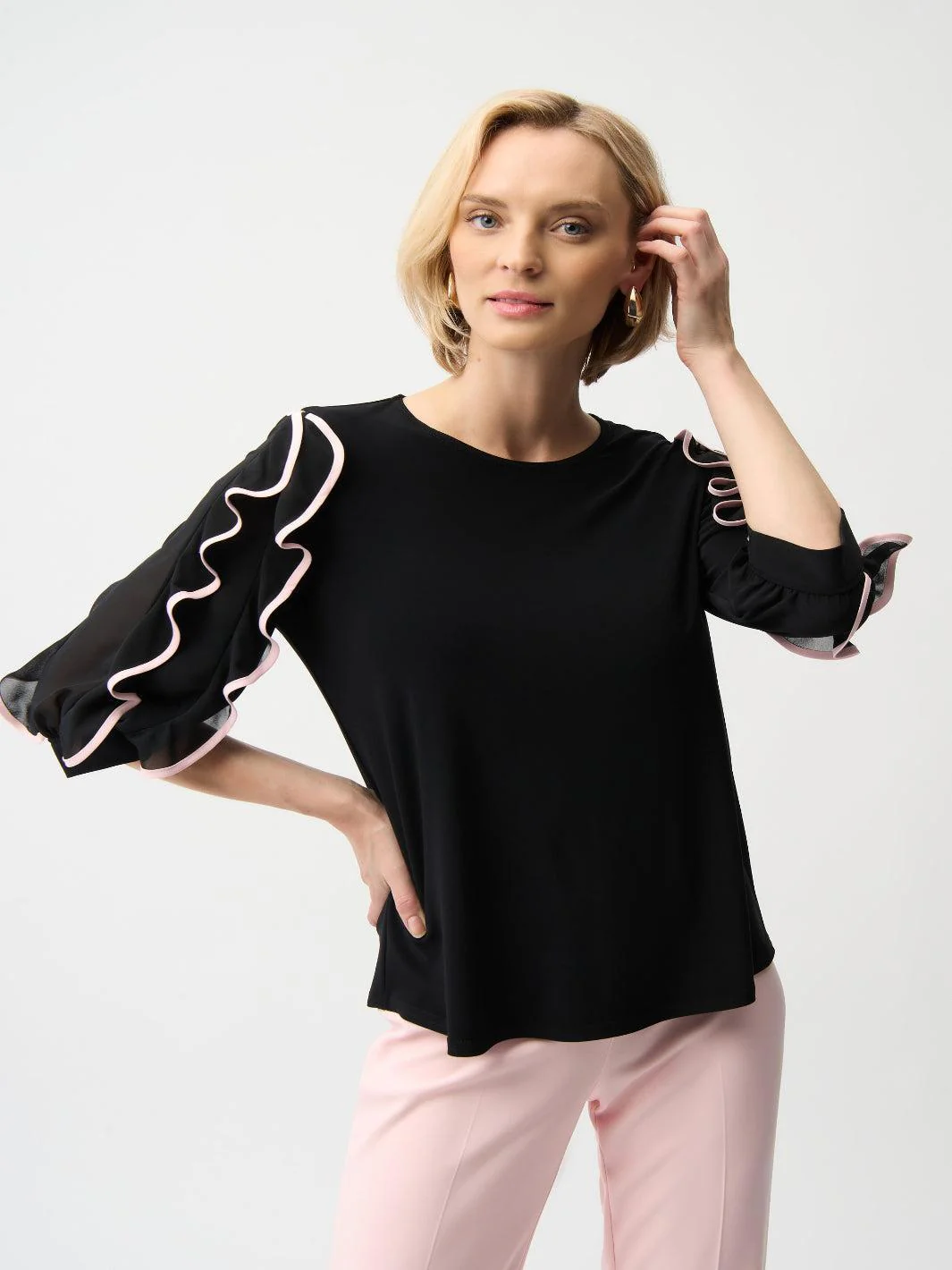 Joseph Ribkoff Ruffled Top In Black/Petal 261009