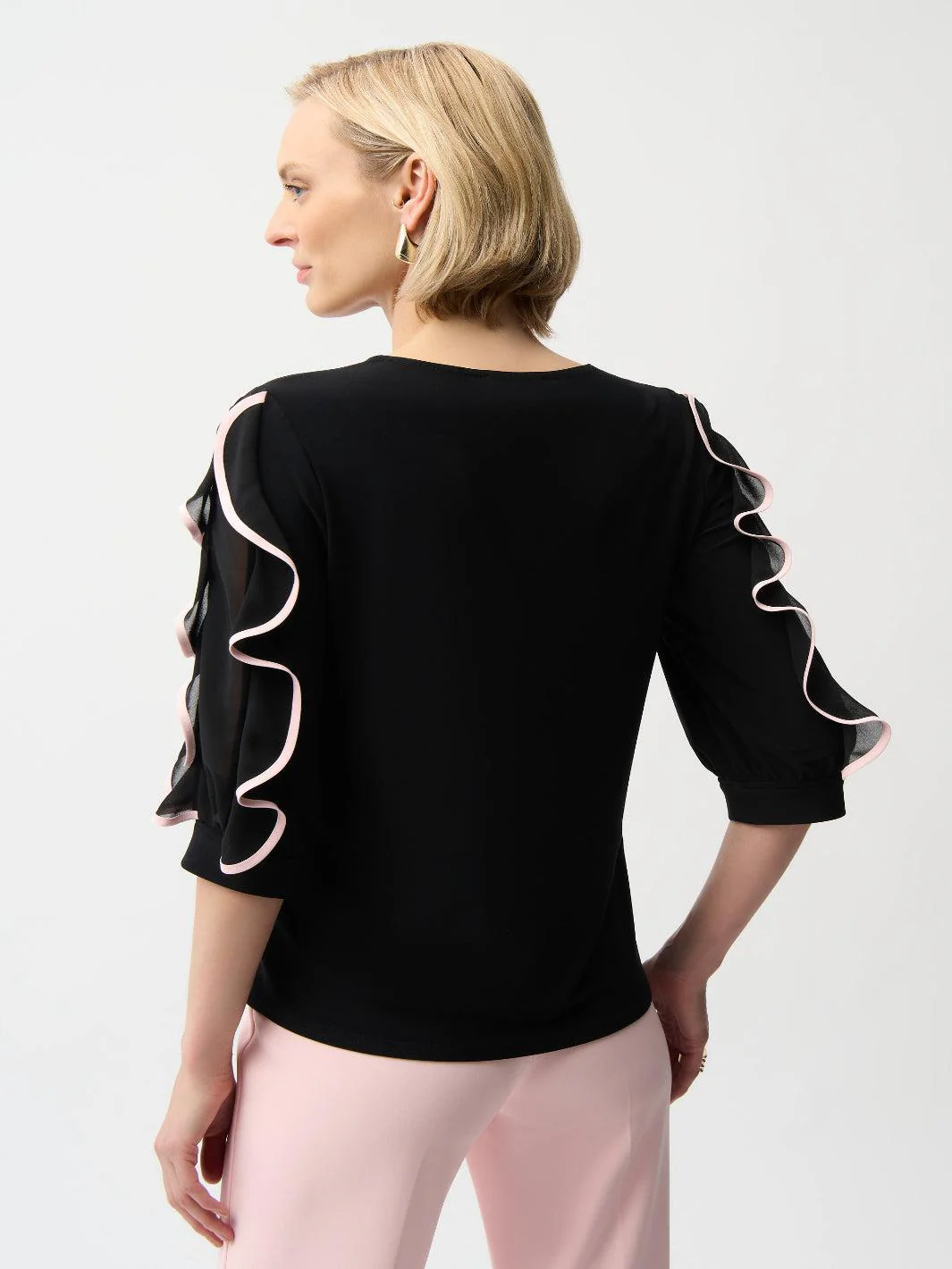 Joseph Ribkoff Ruffled Top In Black/Petal 261009 - Image 4