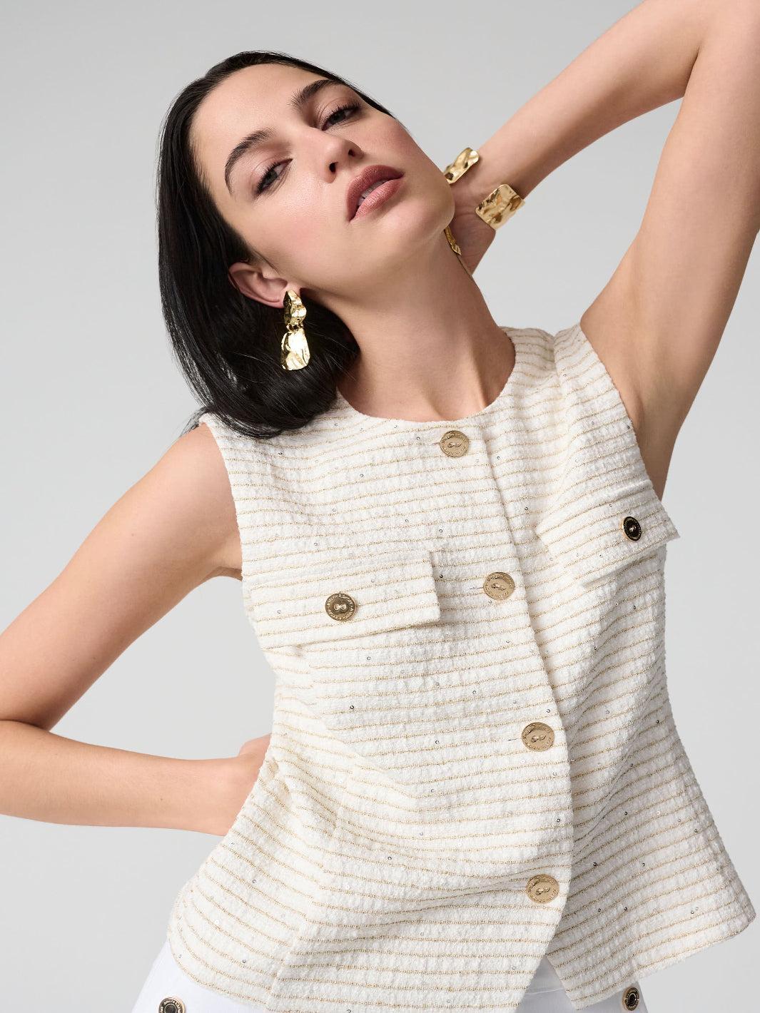 Joseph Ribkoff Sleeveless Top In Off White/Gold 261113 - Image 2