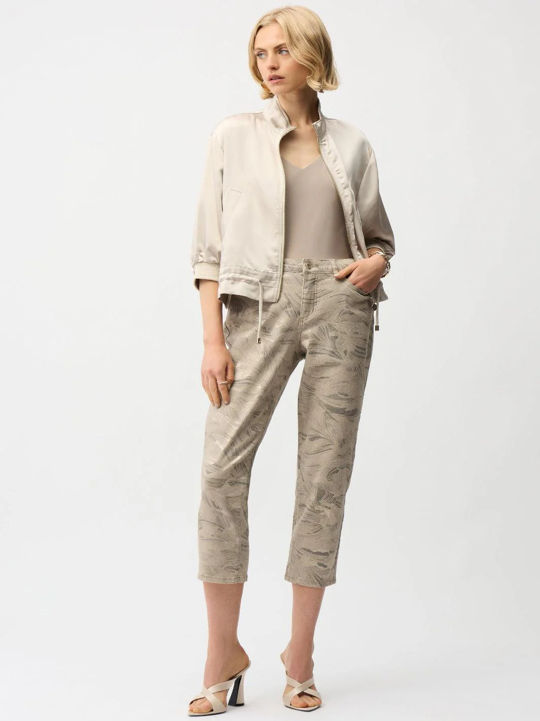 Joseph Ribkoff Slim Cropped Jeans In Taupe/Gold 261959
