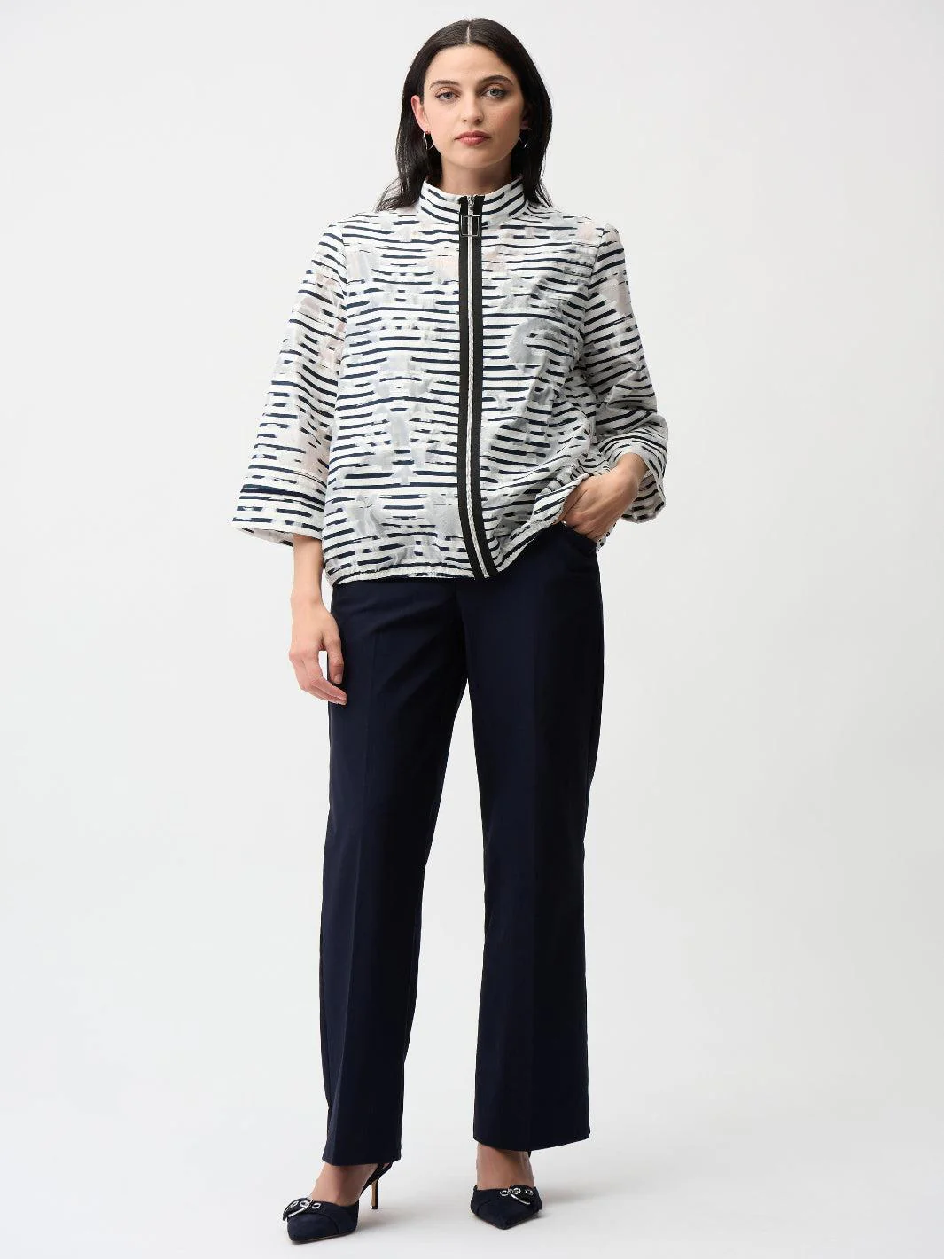 Joseph Ribkoff Striped Jacket In Off White/Navy 261094 - Image 3