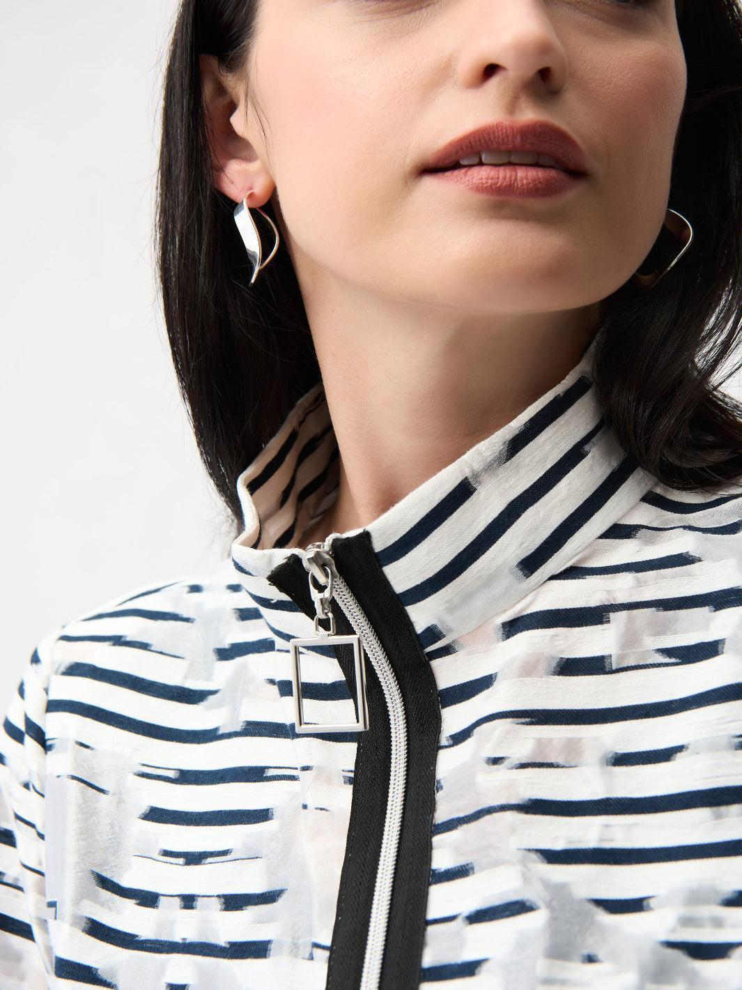 Joseph Ribkoff Striped Jacket In Off White/Navy 261094 - Image 4