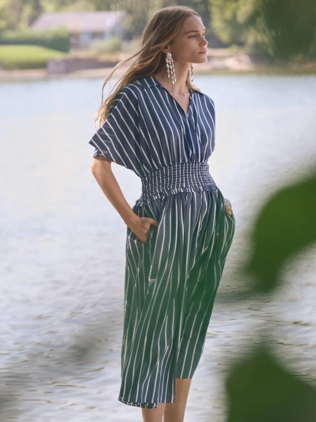 Joseph Ribkoff Striped Midi Dress In Blue/White 262912 - Image 2