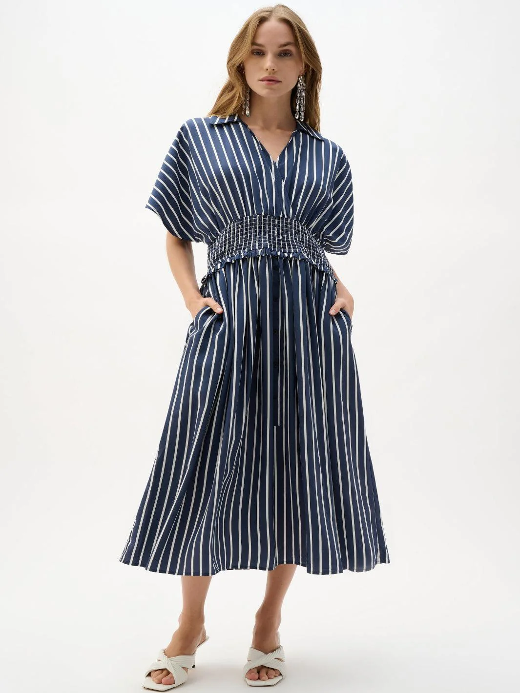 Joseph Ribkoff Striped Midi Dress In Blue/White 262912 - Image 3
