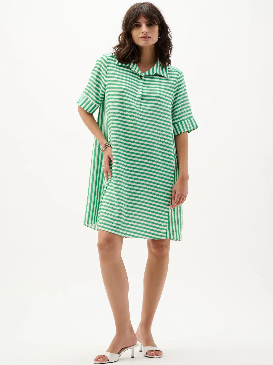 Joseph Ribkoff Striped Mini Dress In Green/Vanilla 262175