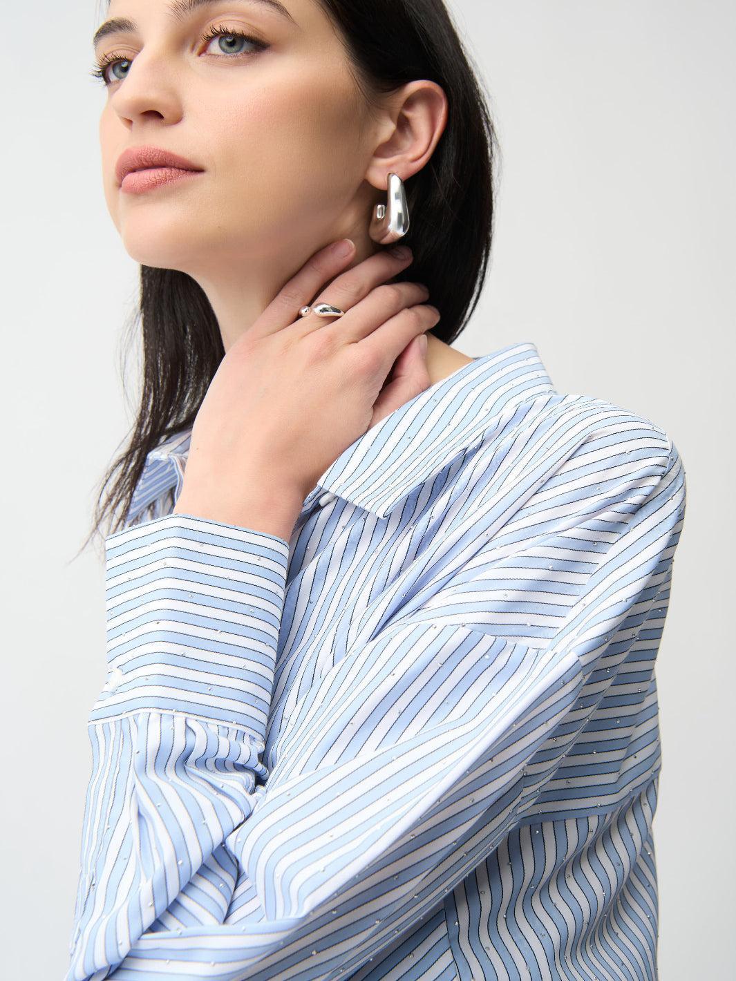 Joseph Ribkoff Striped Shirt In Blue/Vanilla 261931 - Image 4