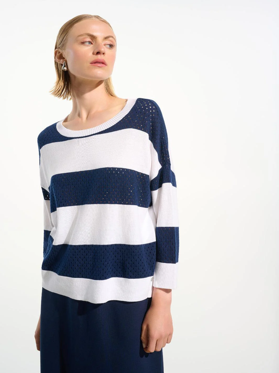 Joseph Ribkoff Striped Top In Vanilla/Indigo 261635 - Image 2