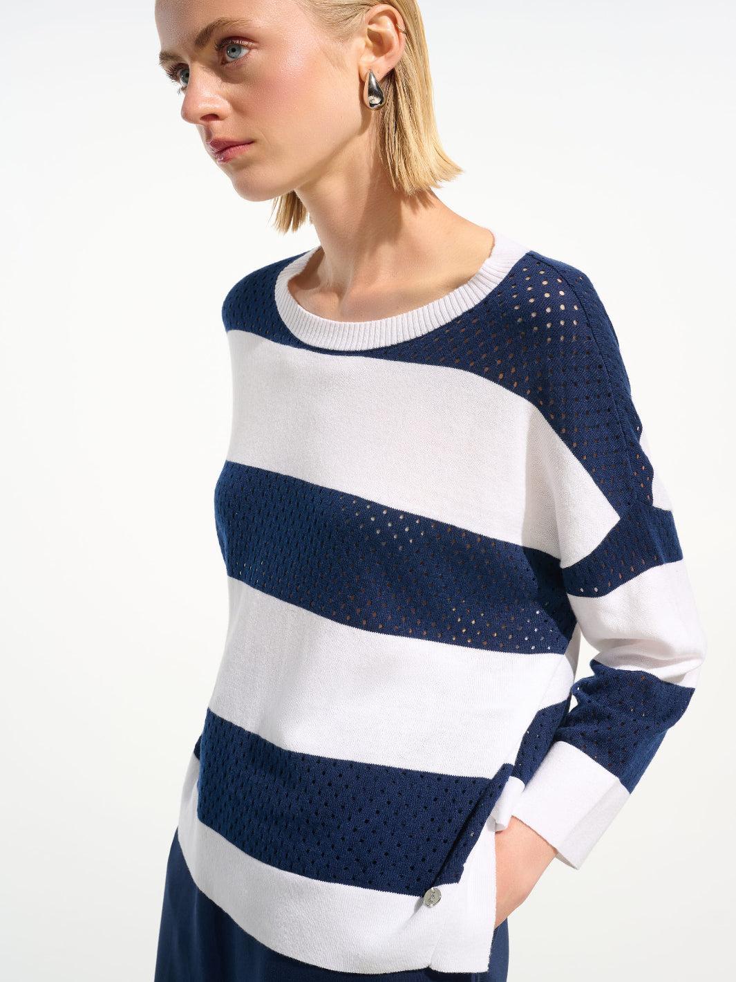 Joseph Ribkoff Striped Top In Vanilla/Indigo 261635 - Image 3