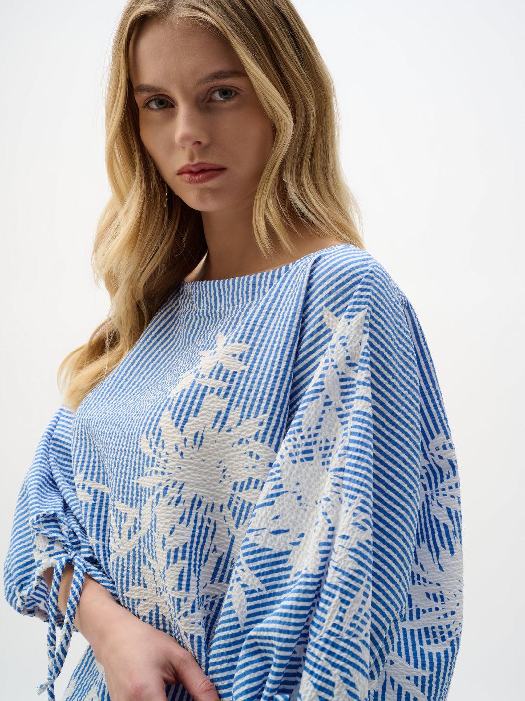 Joseph Ribkoff Striped Top With Puff Sleeves In Blue/Vanilla 262067 - Image 3