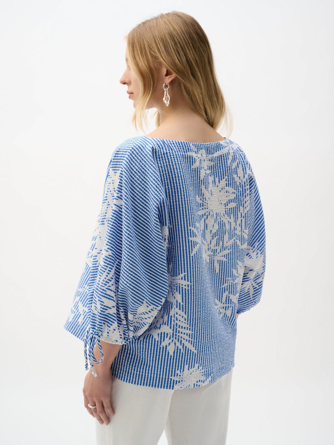 Joseph Ribkoff Striped Top With Puff Sleeves In Blue/Vanilla 262067 - Image 4