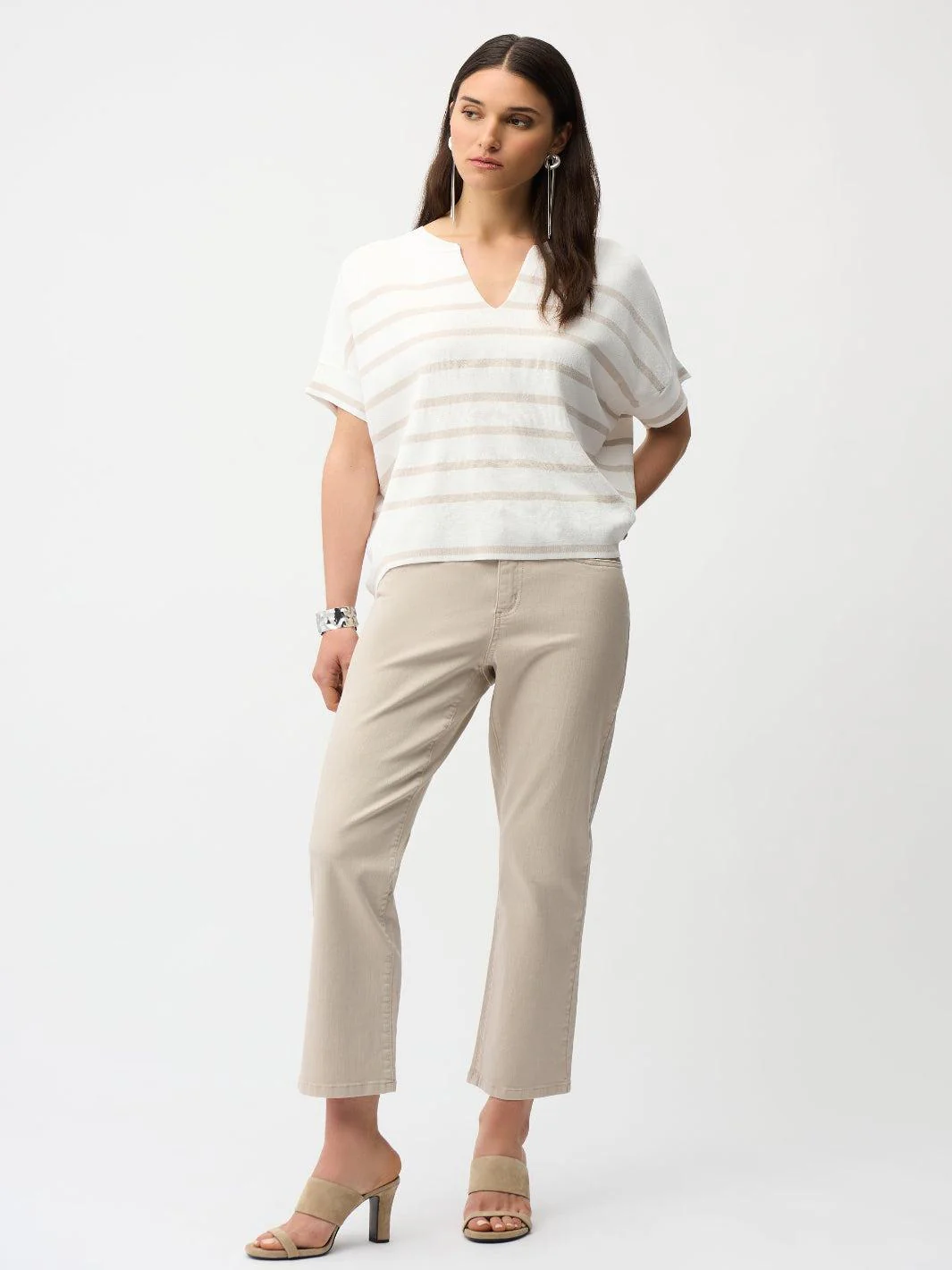 Joseph Ribkoff Striped V-neck Top In Vanilla/Moonstone 261921 - Image 2