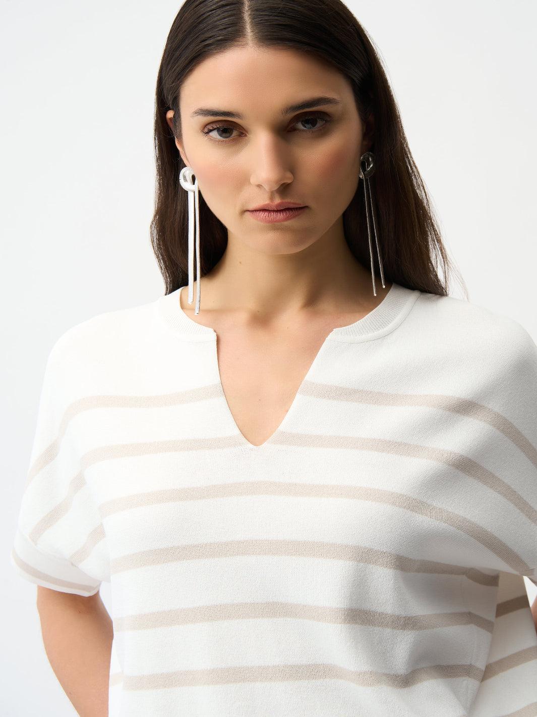 Joseph Ribkoff Striped V-neck Top In Vanilla/Moonstone 261921 - Image 3
