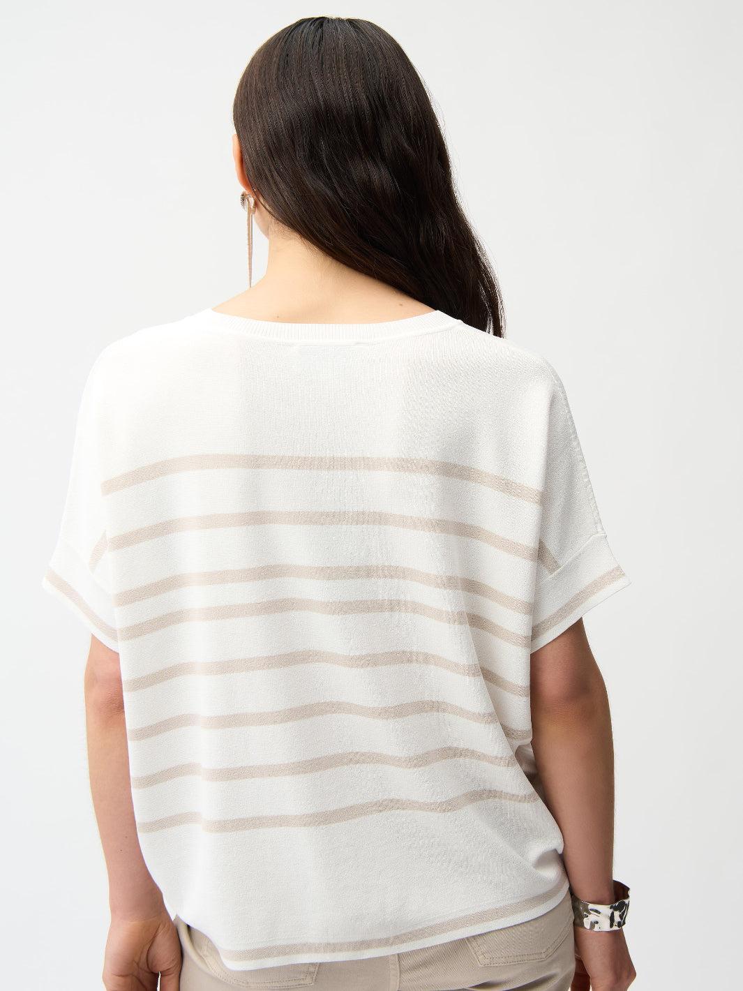 Joseph Ribkoff Striped V-neck Top In Vanilla/Moonstone 261921 - Image 4