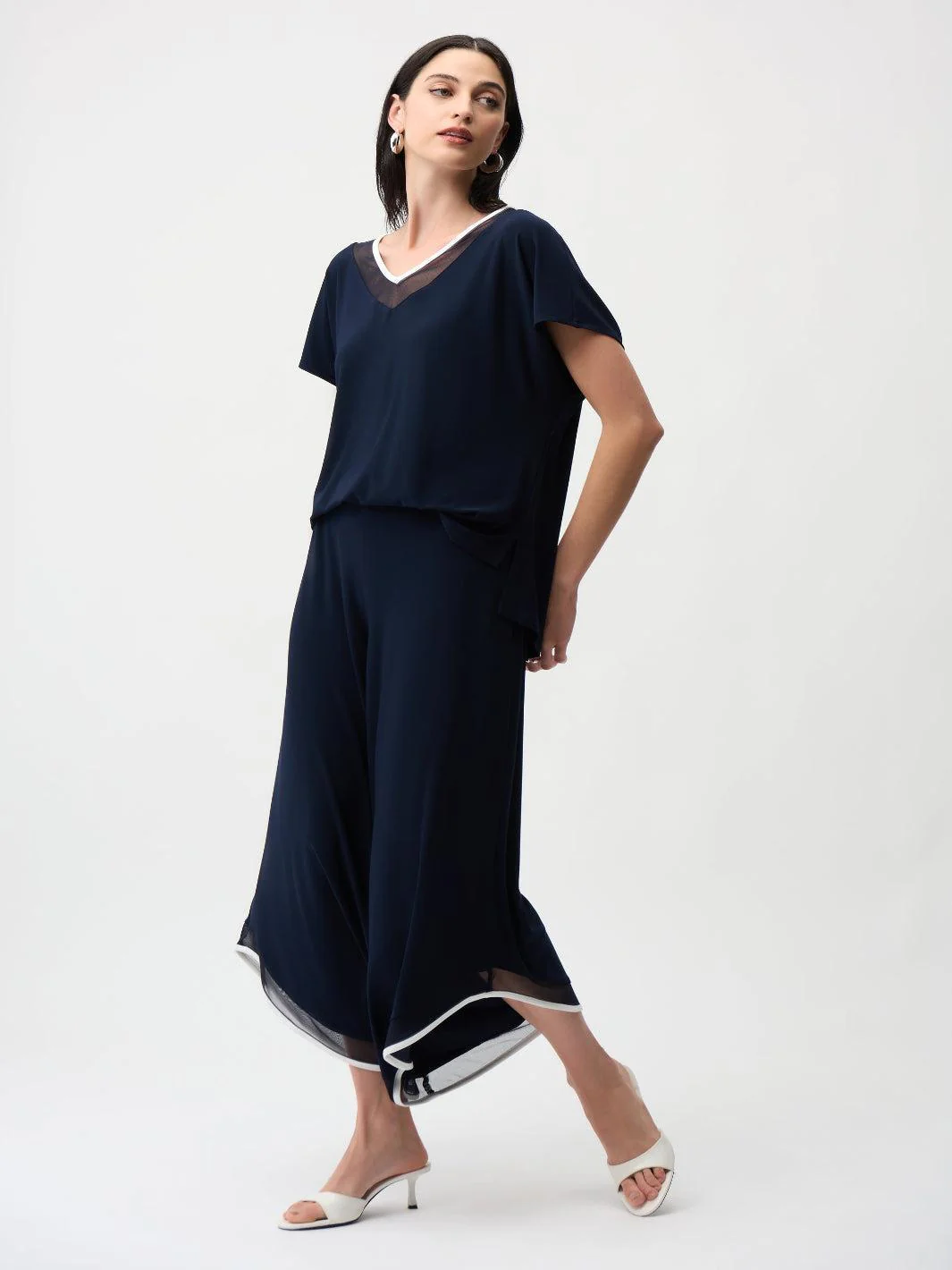 Joseph Ribkoff V-neck Jumpsuit In Midnight Blue/Vanilla 261012