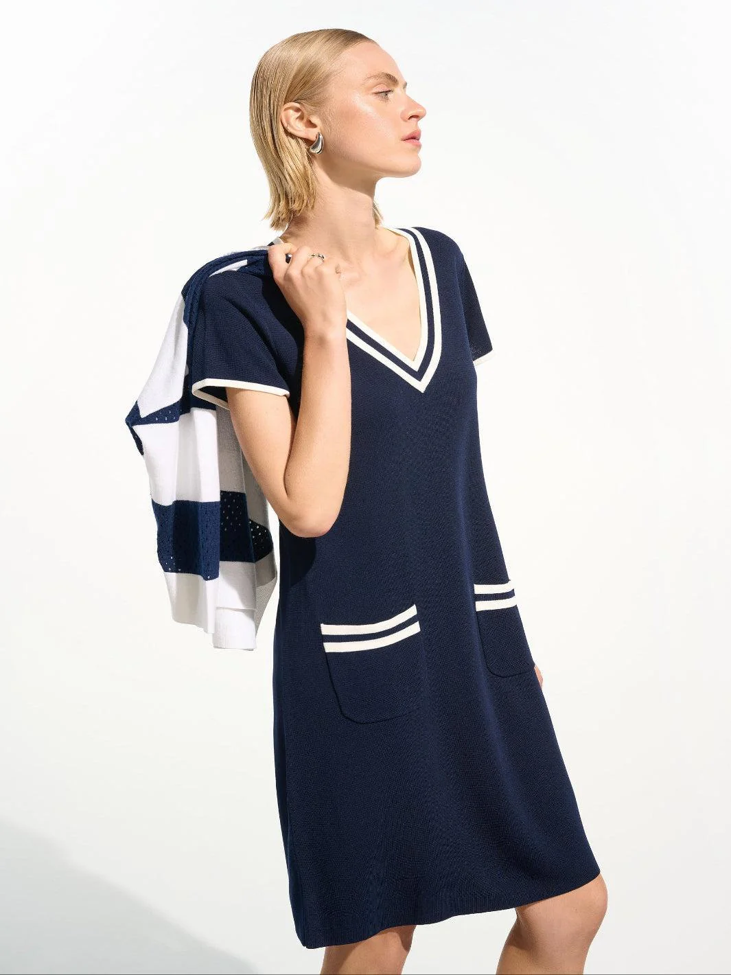 Joseph Ribkoff V-neck Shift Dress In Indigo/Vanilla 261648 - Image 3