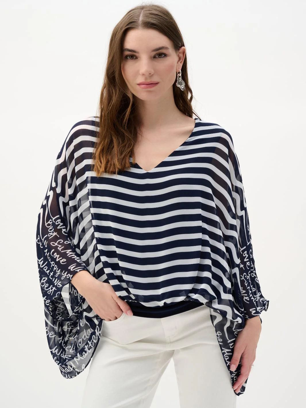Joseph Ribkoff V-neck Striped Top In Midnight Blue/Vanilla 262188