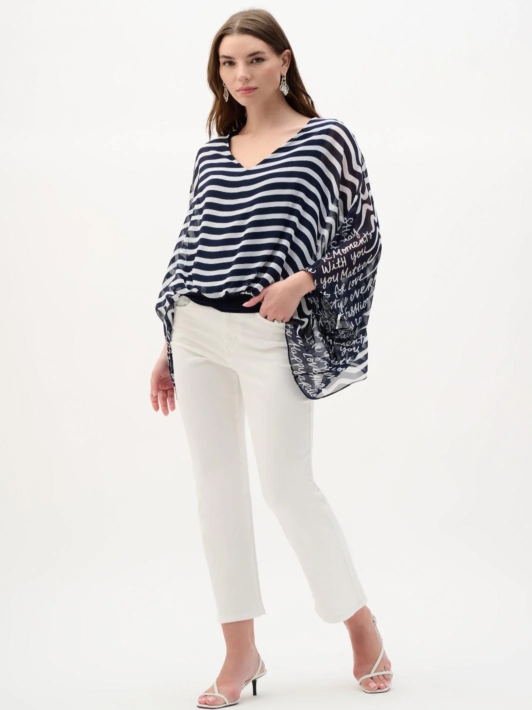 Joseph Ribkoff V-neck Striped Top In Midnight Blue/Vanilla 262188 - Image 2