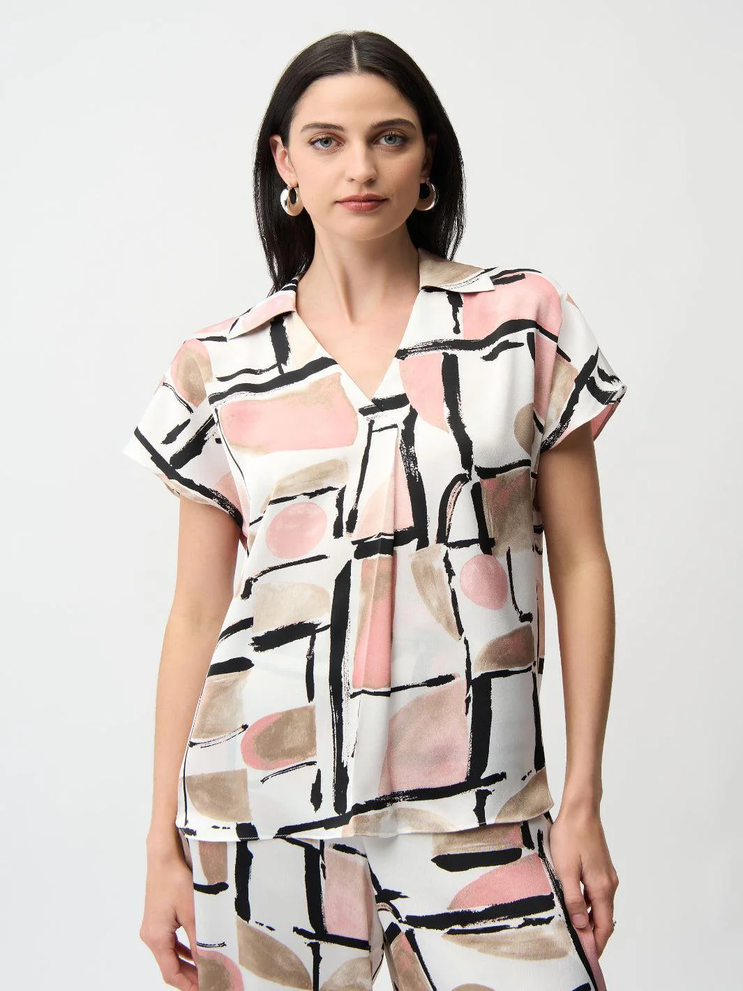 Joseph Ribkoff V-neck Top In Vanilla/Multi 261308