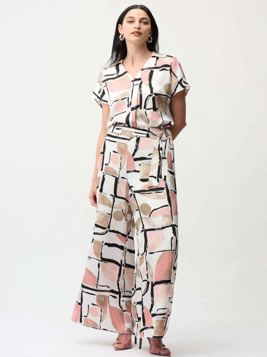Joseph Ribkoff V-neck Top In Vanilla/Multi 261308 - Image 2