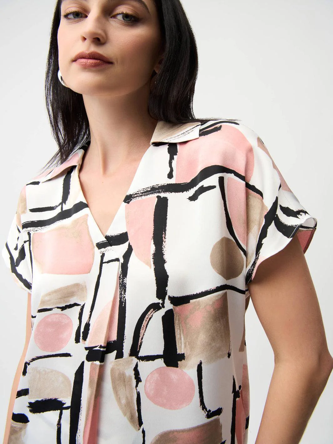 Joseph Ribkoff V-neck Top In Vanilla/Multi 261308 - Image 3