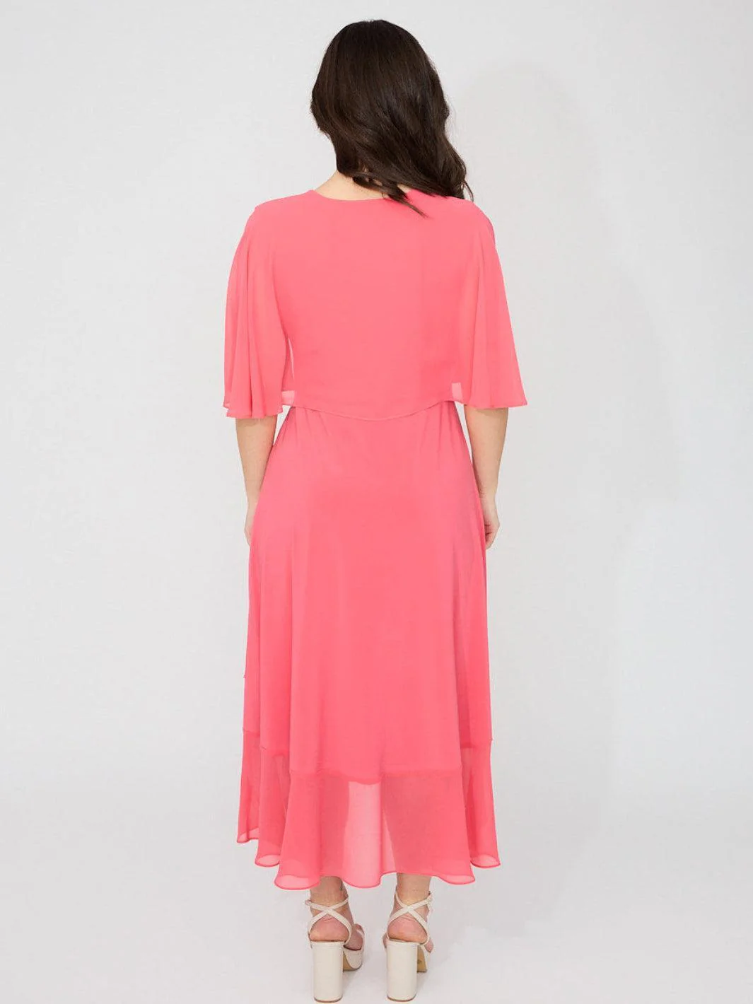 Joseph Ribkoff V-neck Wrap Midi Dress In Coral 261714 - Image 4